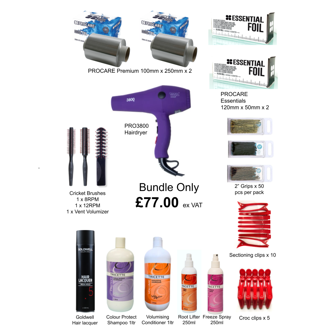 Purple PRO3800 hairdryer & Foils Bundle
