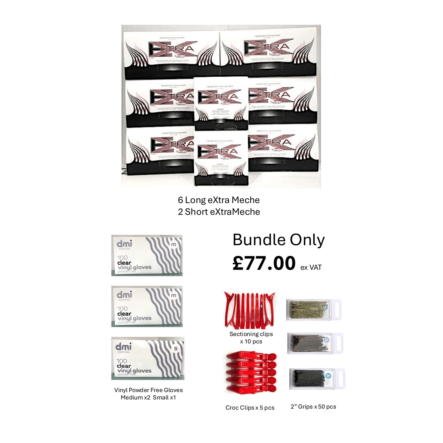6 Long eXtra & 2 Short eXtra Meche with Viynl Gloves Bundle