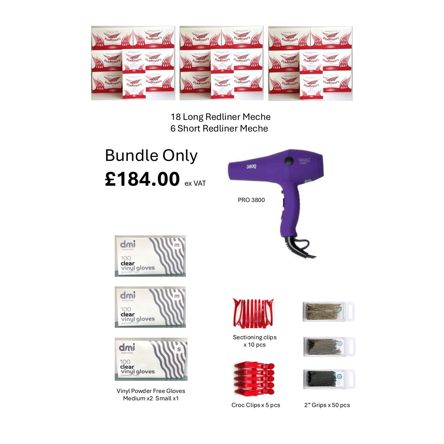 18 Long & 6 Short Redliners Meche with Vinyl Gloves Bundle