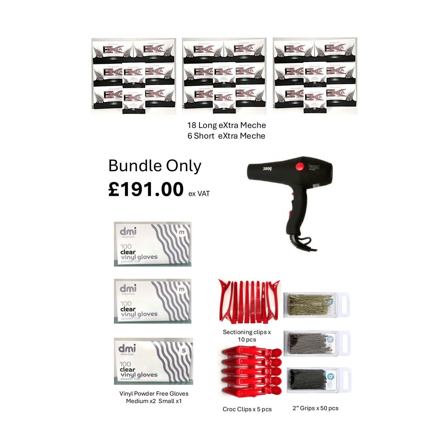 18 Long eXtra & 6 Short eXtra Meche with Vinyl Gloves Bundle